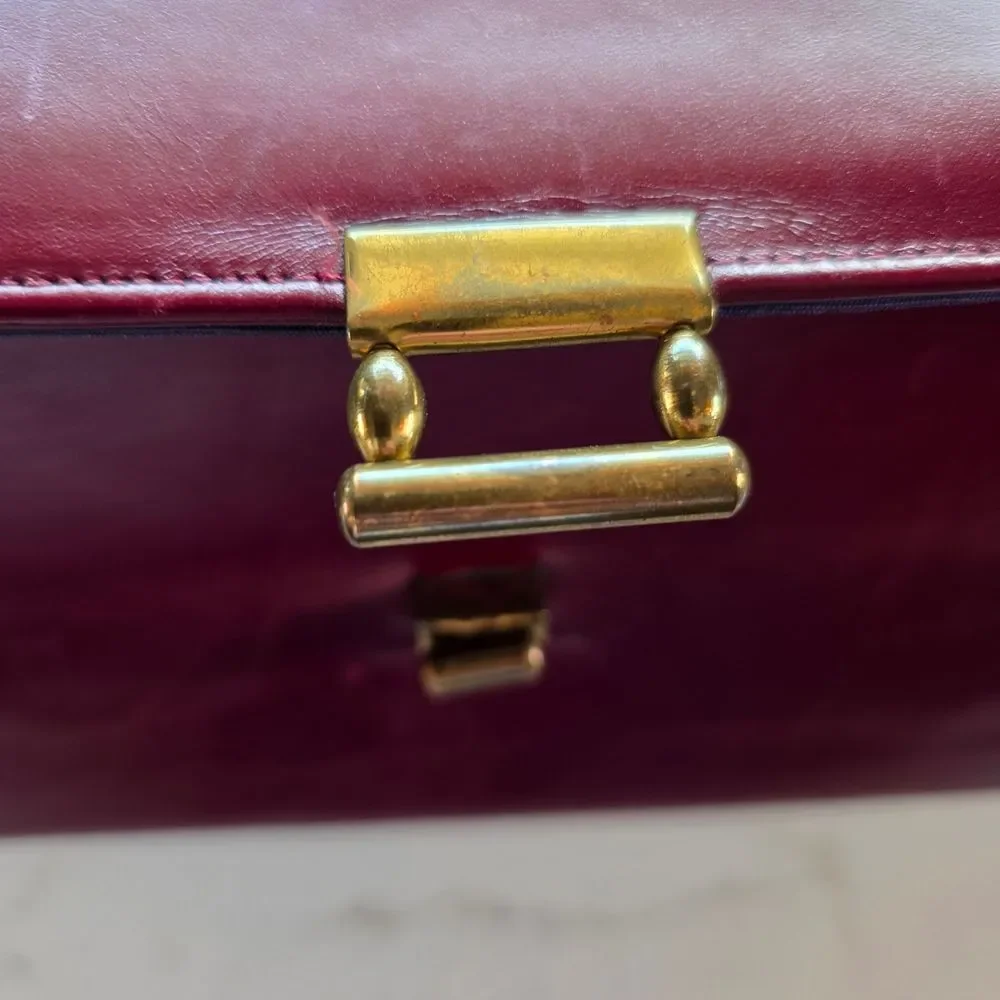 Rolfs Burgundy Leather Envelope Clutch with Gold-Tone Lock